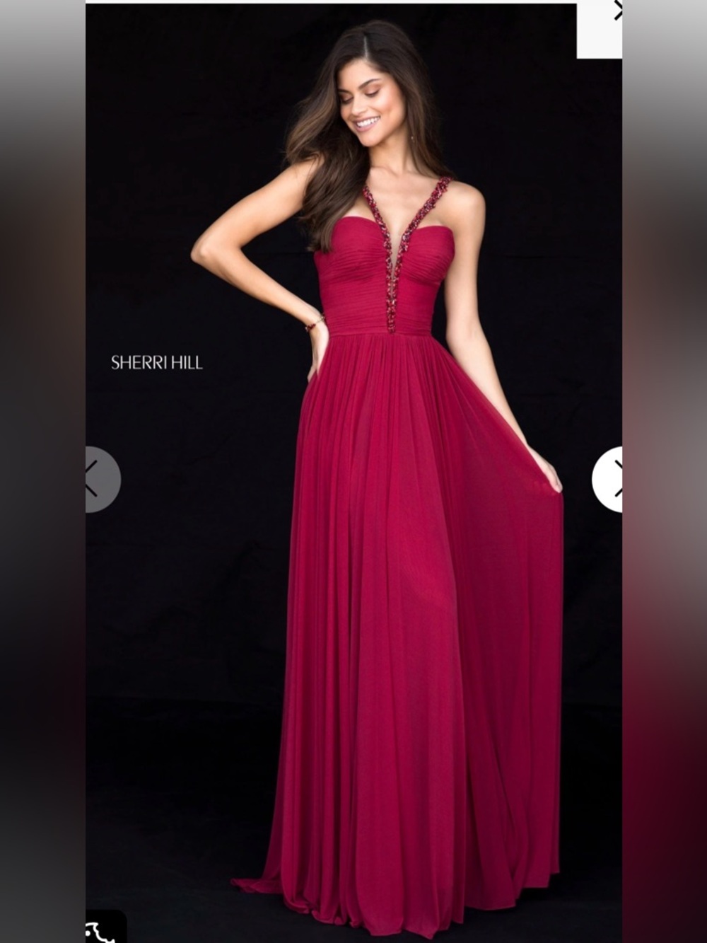 NWT! Sherri Hill TEAL Blue Beaded-Strap Maxi Gown. Sold Out Color!
